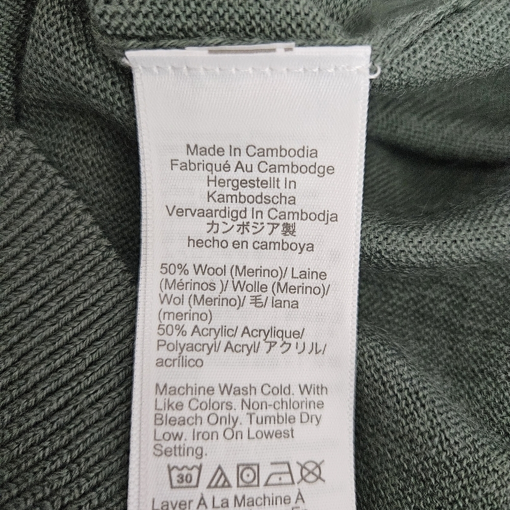 J.CREW Wool Knit Pullover Sweater Green 1/4 Zip Mock Long Sleeve Medium - Picture 6 of 7